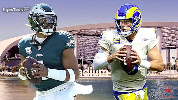 Jalen Hurts (L) and Matthew Stafford